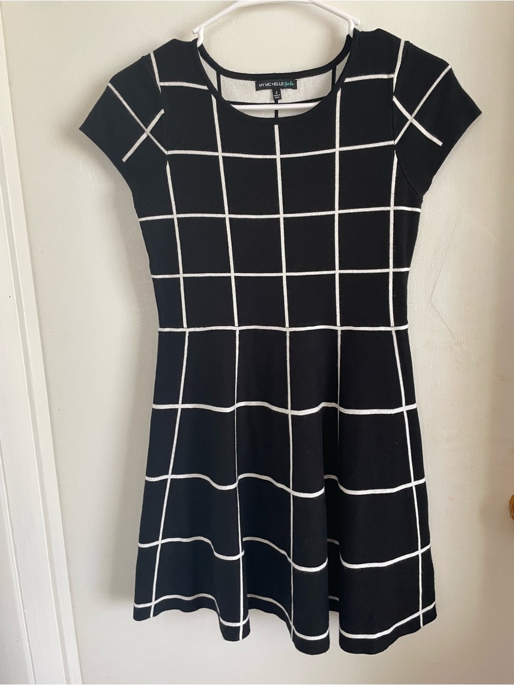 My Michelle Black Mini Dress with White Grid